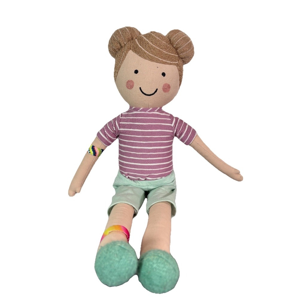 Pillowfort Target Girl Stuffed Doll Striped Shirt Buns Plush‎ Pillow  20"